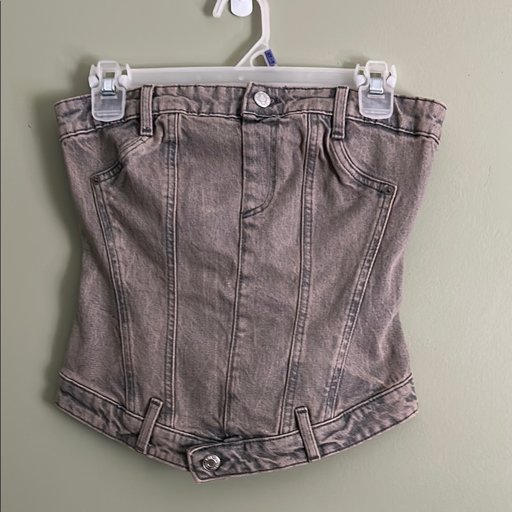 NWT Zara Light Gray Denim Top Size XS